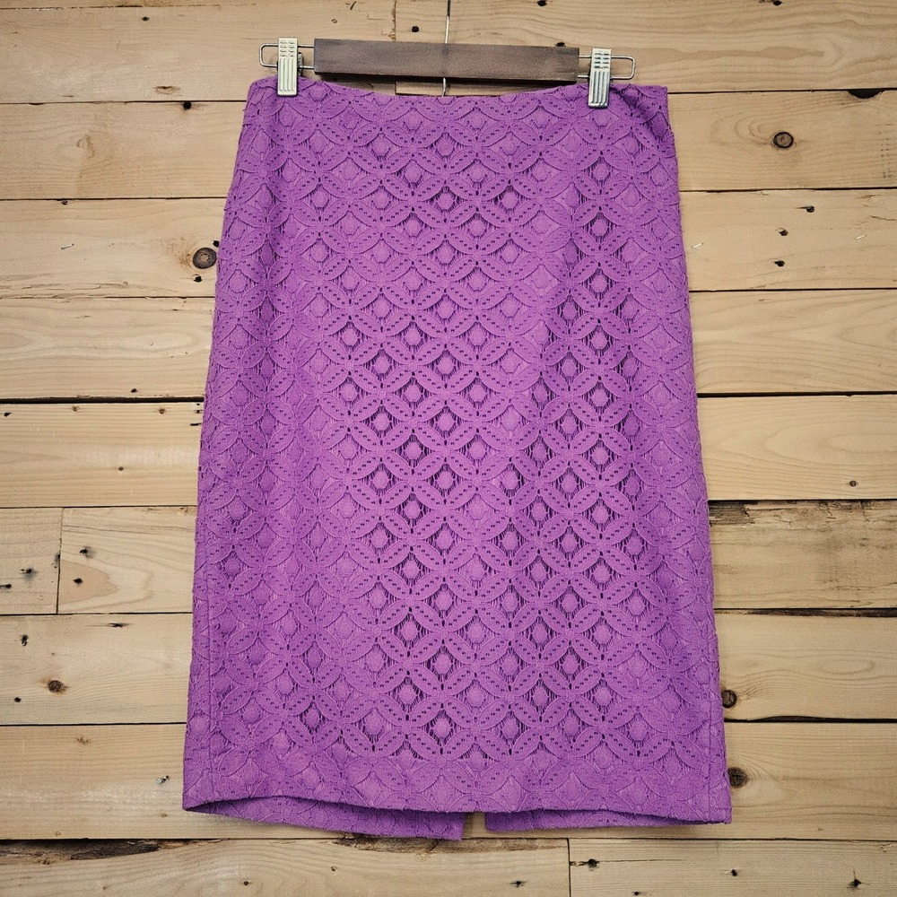 Ann Taylor Purple Floral Eyelet Lace Pencil Skirt Size 4